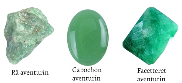 smukke lysegrønne aventurin sten i rå form og med facetter