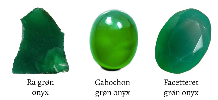 tre typer grønne onyx sten