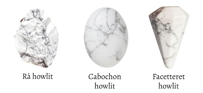 tre typer hvide howlit sten med grålige aftegninger