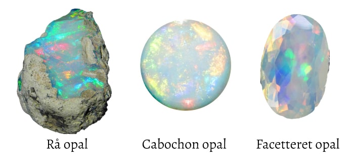 tre opal sten som er hvide med regnbue glans