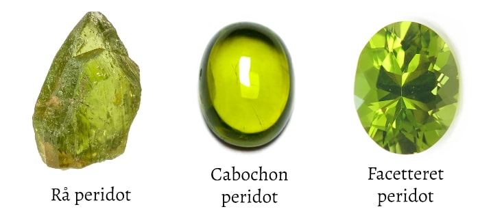 tre halvgennemsigtige peridot sten med smukke olivengrønne farver