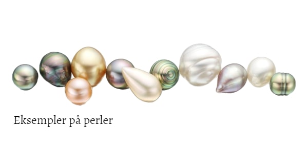 billede af forskellige typer ferskvandsperler og saltvandsperler