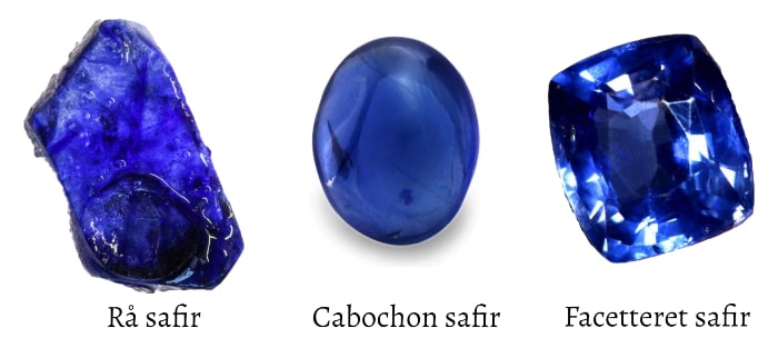 tre safir sten med ikoniske mørkeblå farver