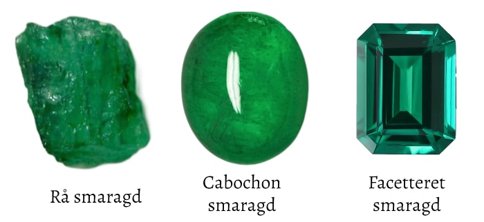 tre smukke smaragd ædelsten med dybe grønne farver
